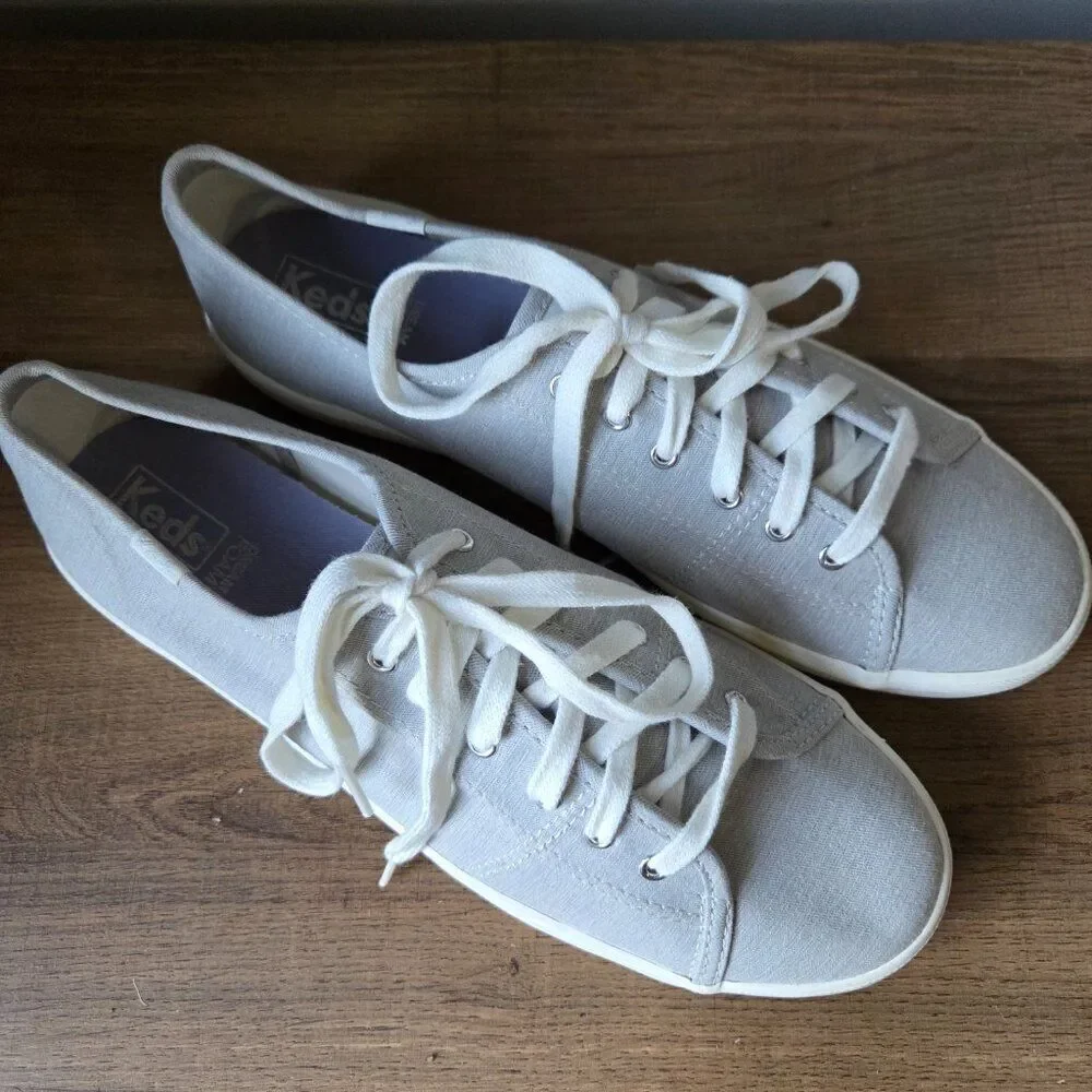 NEW W/O BOX KEDS LIGHT GREY FABRIC UPPER LACED SNEAKERS SIZE 9.5 WOMENS